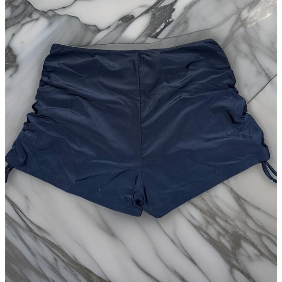 New XLarge Black Adjustable Swim Shorts Bottoms Bikini Mid-Rise Booty Drawstring - Picture 1 of 3